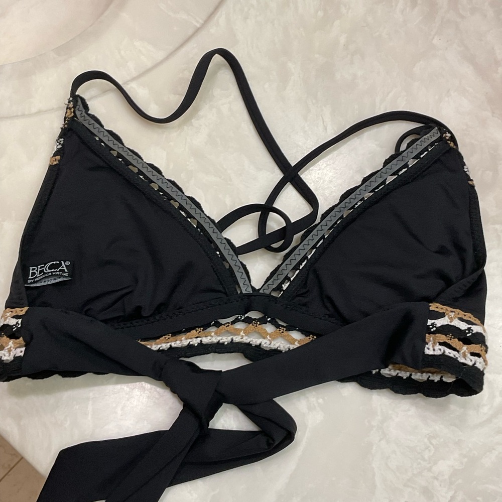 Becca Swimsuit Bikini Top, Triangle Design with Ties, Top Only, Black, Size M - Picture 5 of 8